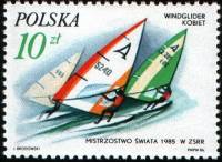 (1986-033) Марка Польша "Виндсерфинг, М. Палаш-Пясецка"    Успехи польских спортсменов в 1985 году I